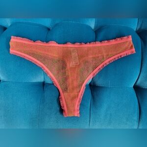 Victoria Secret mesh metallic coral orange lingerie thong panty
